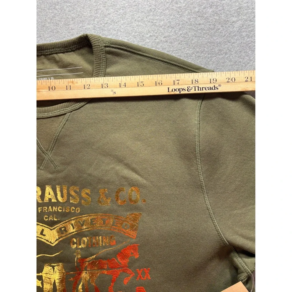 Levi Strauss Mens XXL‎ Olive Green Gold Metallic Graphic Fleece Sweatshirt NWT